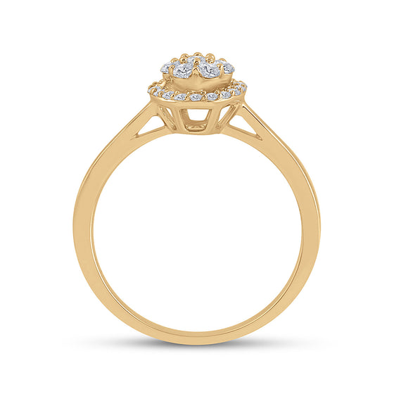 14k Yellow Gold Womens Round Diamond Halo Flower Cluster Ring 1/3 Cttw
