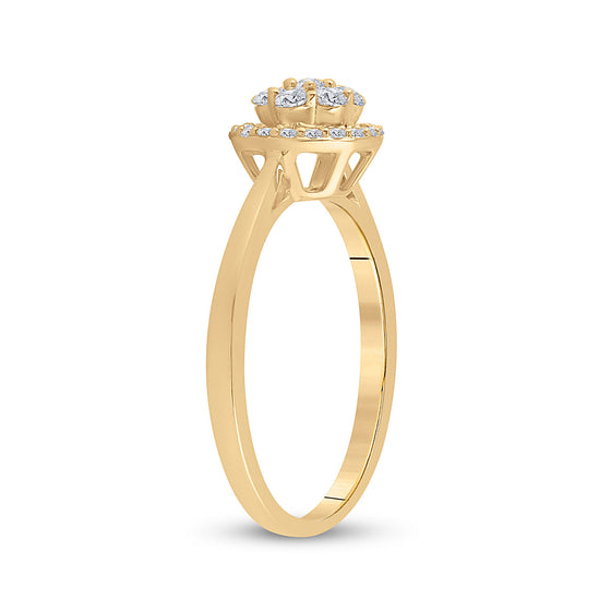 14k Yellow Gold Womens Round Diamond Halo Flower Cluster Ring 1/3 Cttw