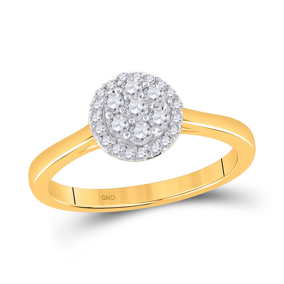 14k Yellow Gold Womens Round Diamond Halo Flower Cluster Ring 1/3 Cttw