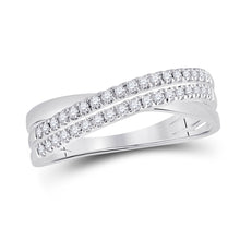 14k White Gold Womens Round Diamond Crossover Band Ring 1/5 Cttw