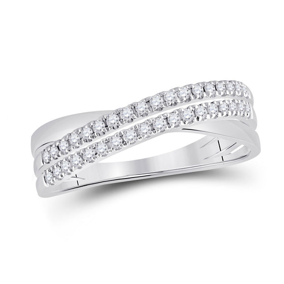 14k White Gold Womens Round Diamond Crossover Band Ring 1/5 Cttw