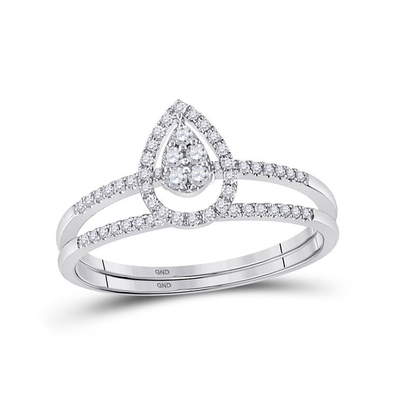 14k White Gold Round Diamond Bridal Wedding Ring Band Set 1/5 Cttw