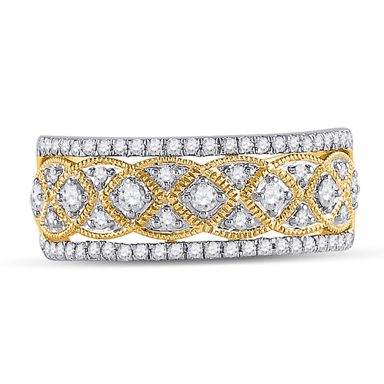 14k Yellow Gold Womens Round Diamond Band Ring 1/2 Cttw