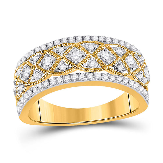 14k Yellow Gold Womens Round Diamond Band Ring 1/2 Cttw