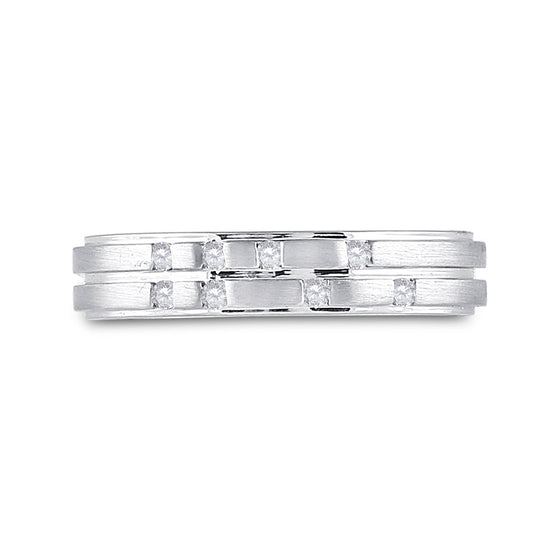 14k White Gold Womens Round Diamond Scattered Band Ring 1/10 Cttw