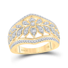  14k Yellow Gold Womens Round Diamond Floral Fashion Ring 1/2 Cttw