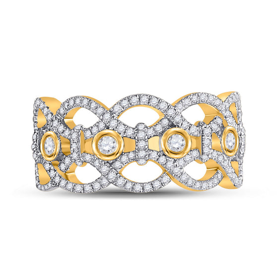 14k Yellow Gold Womens Round Diamond Woven Fashion Ring 5/8 Cttw
