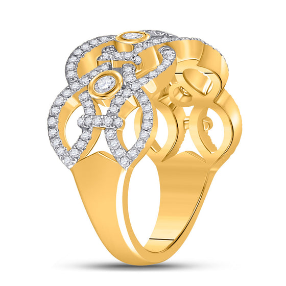 14k Yellow Gold Womens Round Diamond Woven Fashion Ring 5/8 Cttw