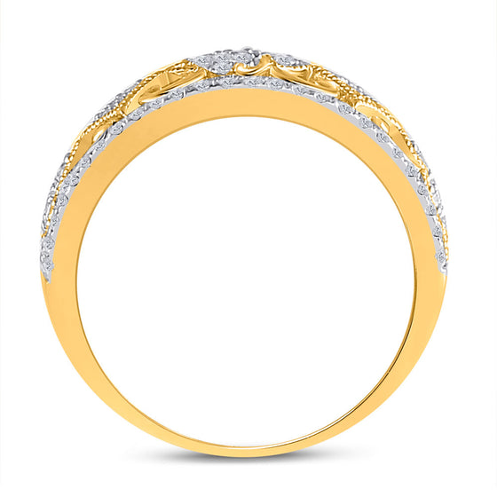 14k Yellow Gold Womens Round Diamond Clover Square Band Ring 5/8 Cttw