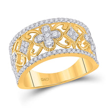  14k Yellow Gold Womens Round Diamond Clover Square Band Ring 5/8 Cttw