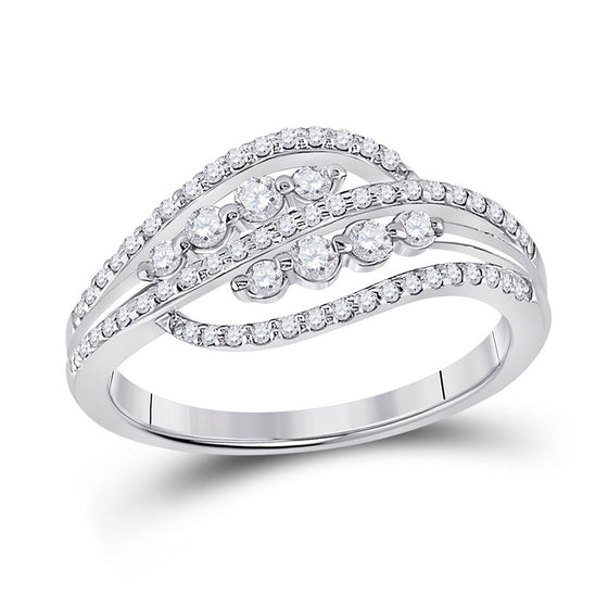 10k White Gold Womens Round Diamond Crossover Fashion Ring 1/2 Cttw