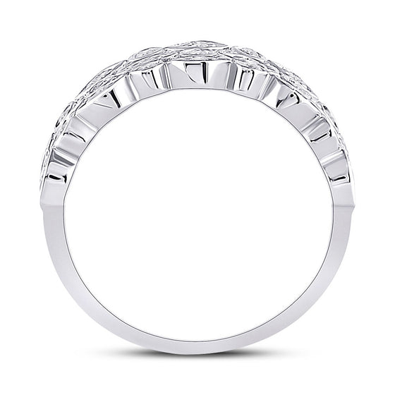 14k White Gold Womens Round Diamond Oval Dot 3-Row Fashion Ring 3/4 Cttw
