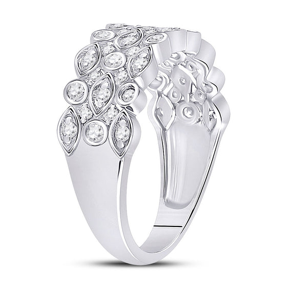 14k White Gold Womens Round Diamond Oval Dot 3-Row Fashion Ring 3/4 Cttw