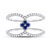 14k White Gold Womens Round Blue Sapphire Clover Fashion Ring 3/8 Cttw