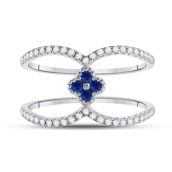 14k White Gold Womens Round Blue Sapphire Clover Fashion Ring 3/8 Cttw