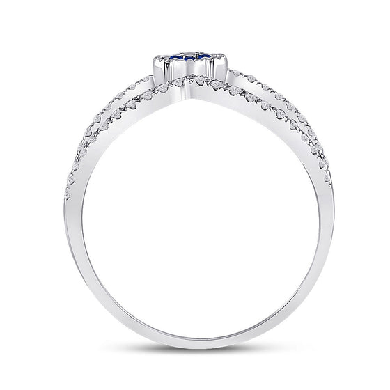 14k White Gold Womens Round Blue Sapphire Clover Fashion Ring 3/8 Cttw