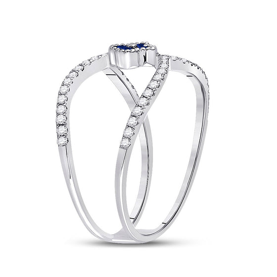 14k White Gold Womens Round Blue Sapphire Clover Fashion Ring 3/8 Cttw