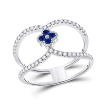  14k White Gold Womens Round Blue Sapphire Clover Fashion Ring 3/8 Cttw