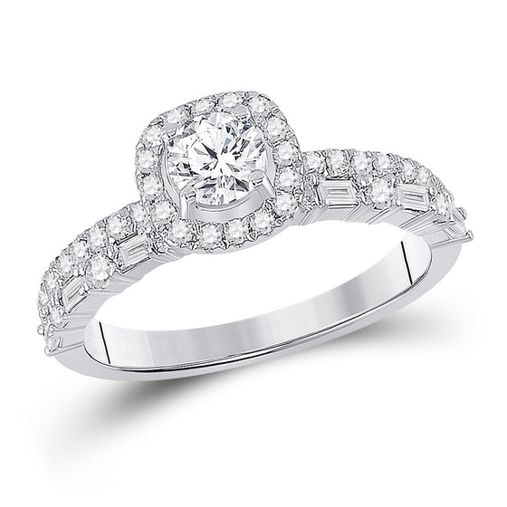 14k White Gold Round Diamond Halo Bridal Wedding Engagement Ring 1 Cttw