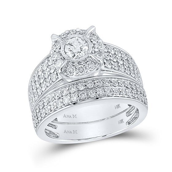 14k White Gold Round Diamond Bridal Wedding Ring Band Set 1-1/2 Cttw