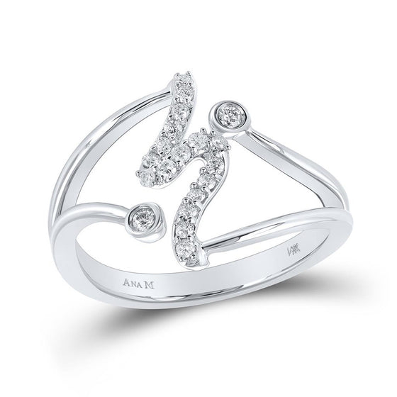 14k White Gold Womens Round Diamond Wave Band Ring 1/5 Cttw
