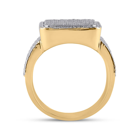10k Yellow Gold Mens Baguette Diamond Rectangle Cluster Ring 1-7/8 Cttw