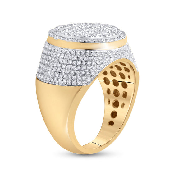 10k Yellow Gold Mens Baguette Diamond Statement Circle Cluster Ring 1-3/4 Cttw