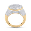 10k Yellow Gold Mens Baguette Diamond Statement Circle Cluster Ring 1-3/4 Cttw