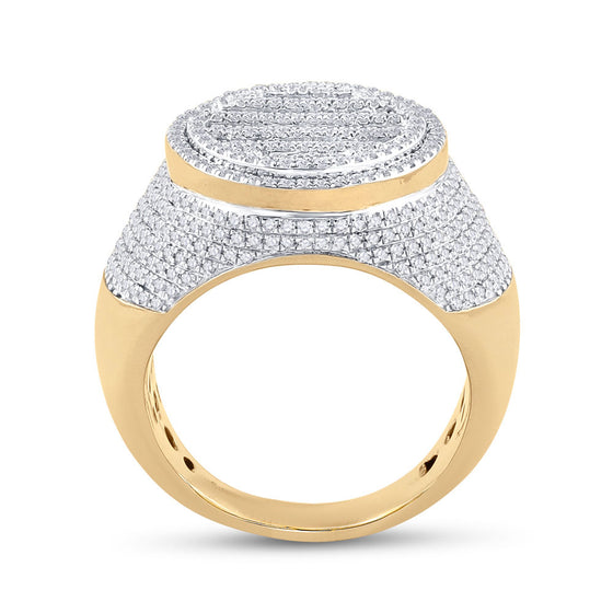 10k Yellow Gold Mens Baguette Diamond Statement Circle Cluster Ring 1-3/4 Cttw