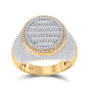 10k Yellow Gold Mens Baguette Diamond Statement Circle Cluster Ring 1-3/4 Cttw