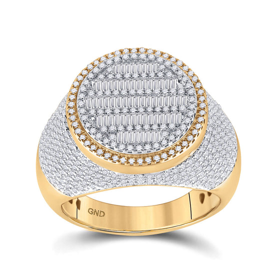 10k Yellow Gold Mens Baguette Diamond Statement Circle Cluster Ring 1-3/4 Cttw