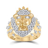 10k Yellow Gold Mens Round Diamond Lion Head Crown Animal Ring 7/8 Cttw