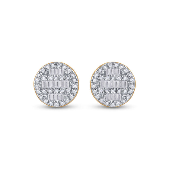 10k Yellow Gold Womens Baguette Diamond Circle Cluster Earrings 1/3 Cttw