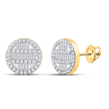  10k Yellow Gold Baguette Diamond Circle Cluster Earrings 1/3 Cttw