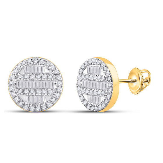 10k Yellow Gold Baguette Diamond Circle Cluster Earrings 1/3 Cttw