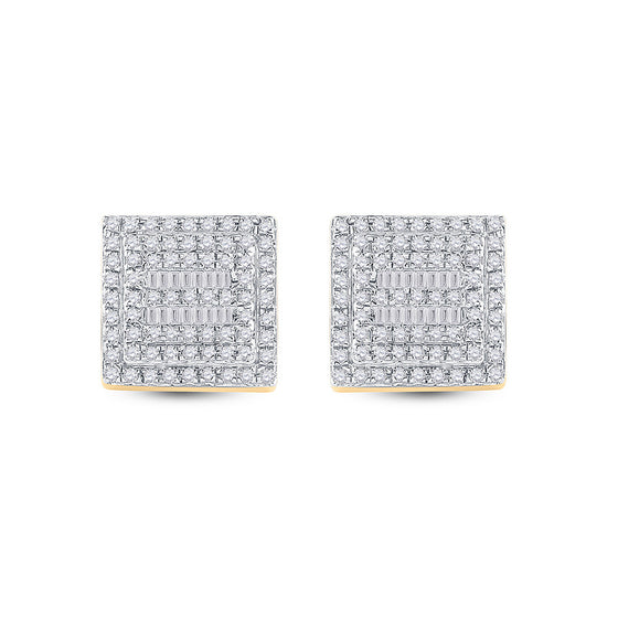 10k Yellow Gold Baguette Diamond Square Earrings 1/2 Cttw