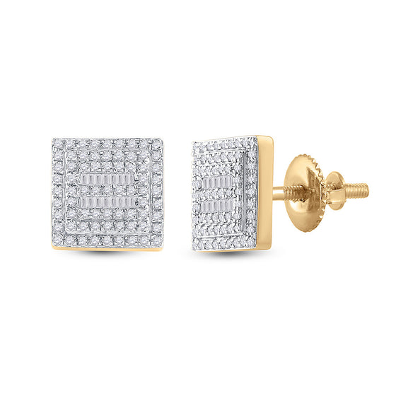 10k Yellow Gold Baguette Diamond Square Earrings 1/2 Cttw