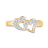 10k Yellow Gold Womens Round Diamond Double Heart Ring 1/20 Cttw