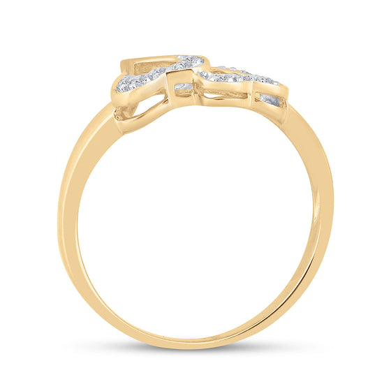 10k Yellow Gold Womens Round Diamond Double Heart Ring 1/20 Cttw