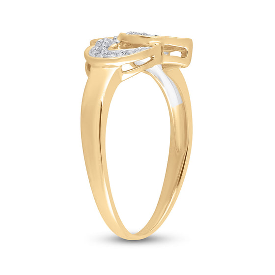 10k Yellow Gold Womens Round Diamond Double Heart Ring 1/20 Cttw