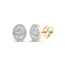  10k Yellow Gold Baguette Diamond Oval Cluster Earrings 1/3 Cttw