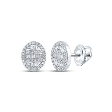  10k White Gold Baguette Diamond Oval Cluster Earrings 1/3 Cttw