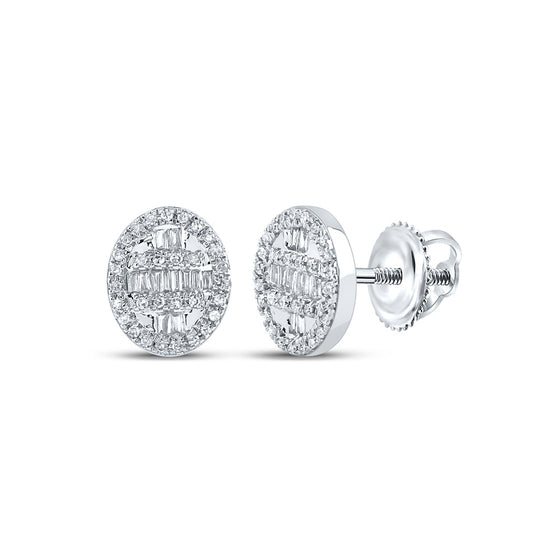 10k White Gold Baguette Diamond Oval Cluster Earrings 1/3 Cttw