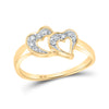 10k Yellow Gold Womens Round Diamond Double Heart Ring 1/20 Cttw