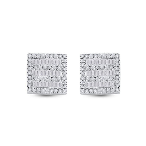 10k White Gold Womens Baguette Diamond Square Earrings 1/3 Cttw