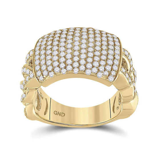 10k Yellow Gold Mens Round Diamond Statement Fashion Ring 2 Cttw