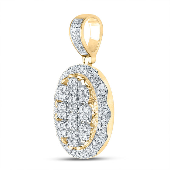 10k Yellow Gold Mens Round Diamond Oval Charm Pendant 2 Cttw