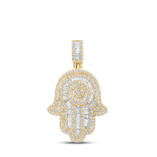  10k Yellow Gold Mens Baguette Diamond Hamsa Charm Pendant 3 Cttw