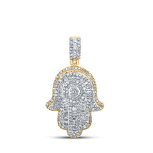  10k Yellow Gold Mens Baguette Diamond Hamsa Charm Pendant 1 Cttw