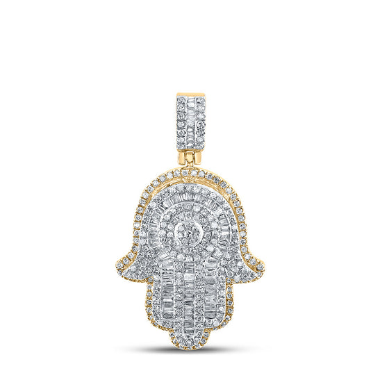 10k Yellow Gold Mens Baguette Diamond Hamsa Charm Pendant 1 Cttw